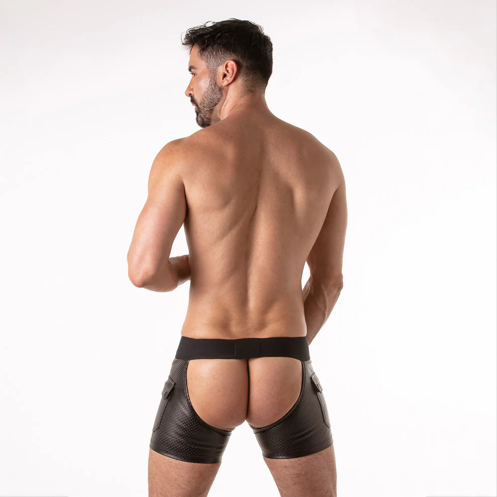 Locker Gear Punch Hole Leatherette Short Chaps LK0975 - Image 5
