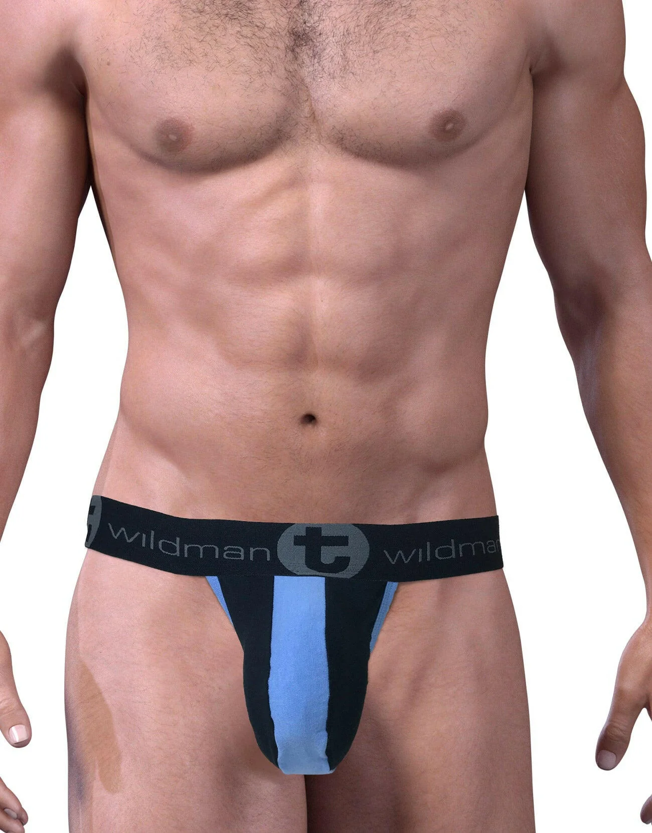 Stretch Cotton Strapless Jock Big Boy Pouch Black/Blue - Image 3