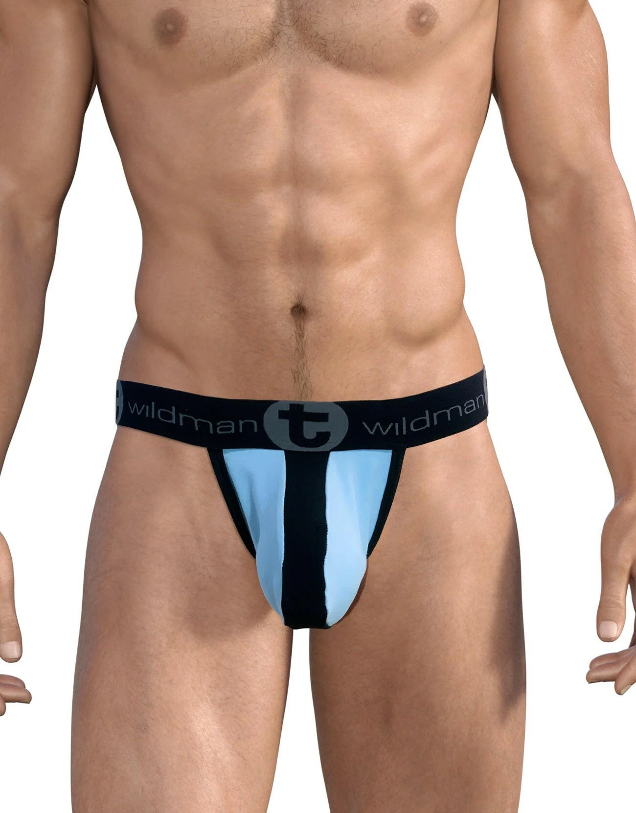 WildmanT Stretch Cotton Strapless Jock Big Boy Pouch Light Blue/Black - Image 4