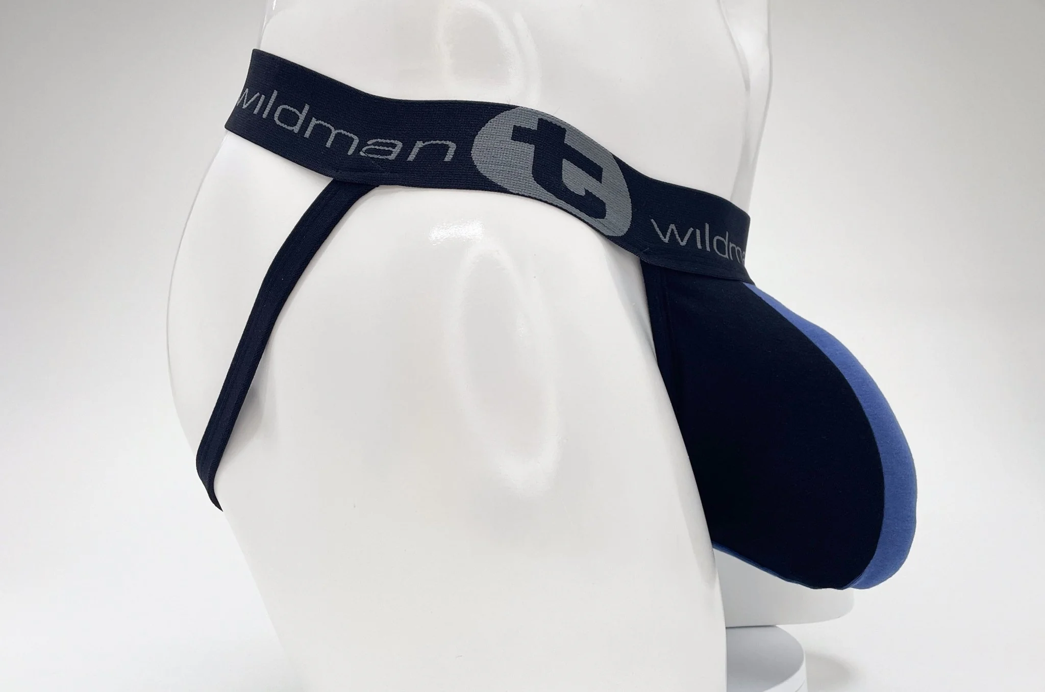 WildmanT Cotton Big Boy Pouch Stripe Jockstrap Black/Royal Blue - Image 25