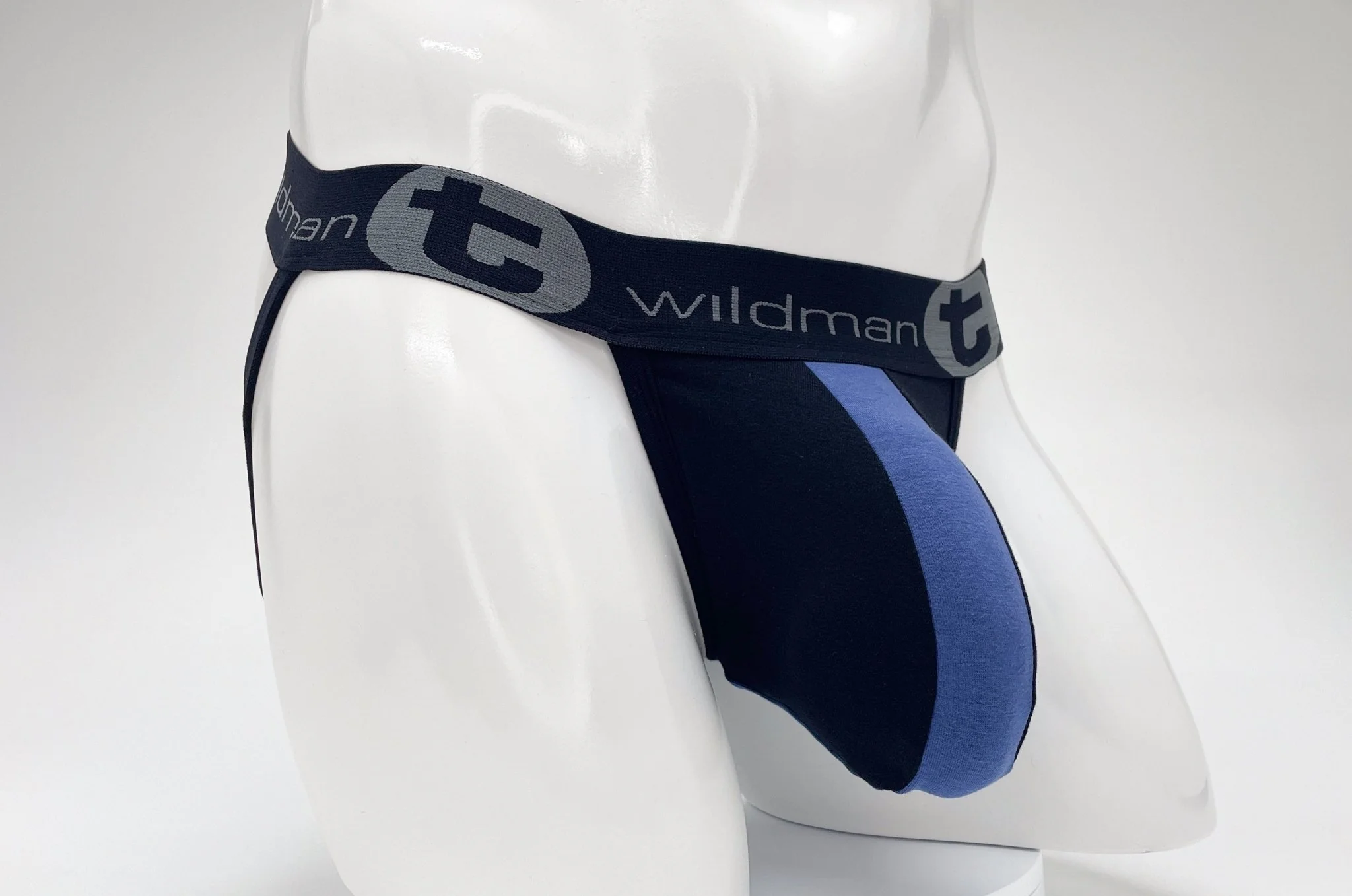 WildmanT Cotton Big Boy Pouch Stripe Jockstrap Black/Royal Blue - Image 27