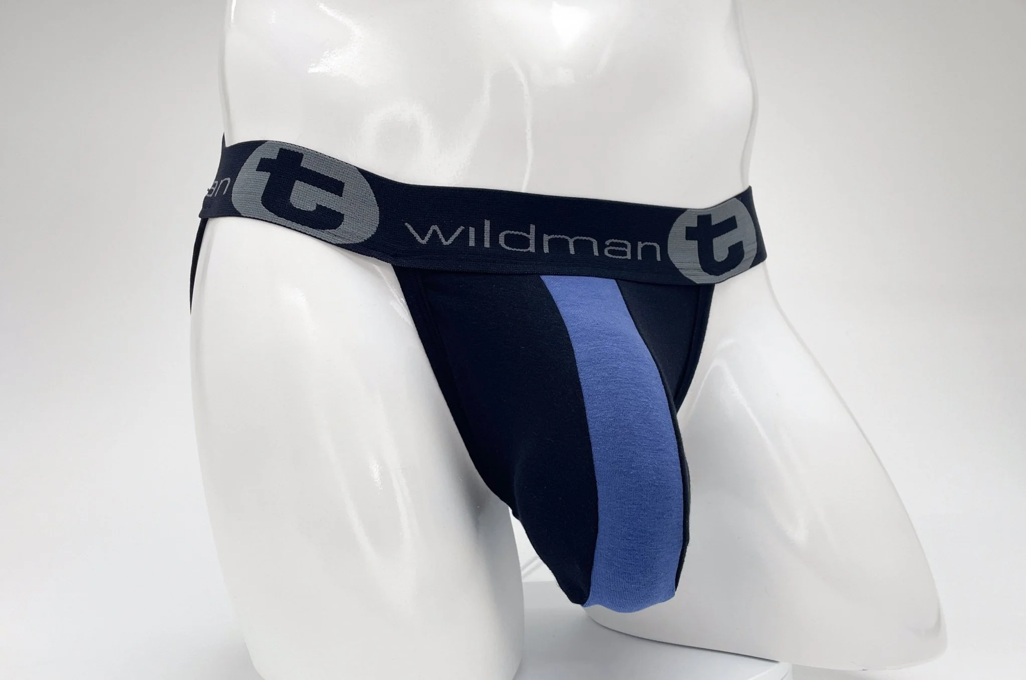 WildmanT Cotton Big Boy Pouch Stripe Jockstrap Black/Royal Blue - Image 28