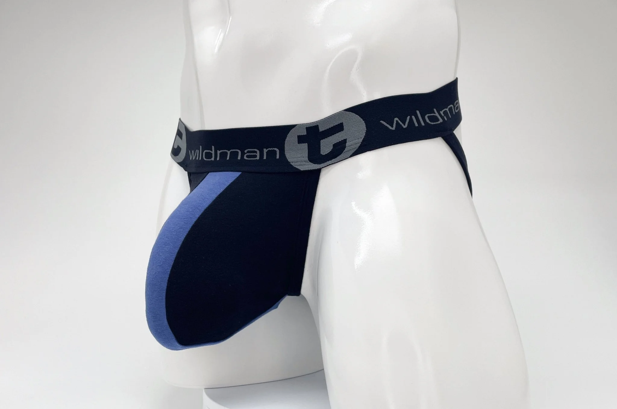 WildmanT Cotton Big Boy Pouch Stripe Jockstrap Black/Royal Blue - Image 9