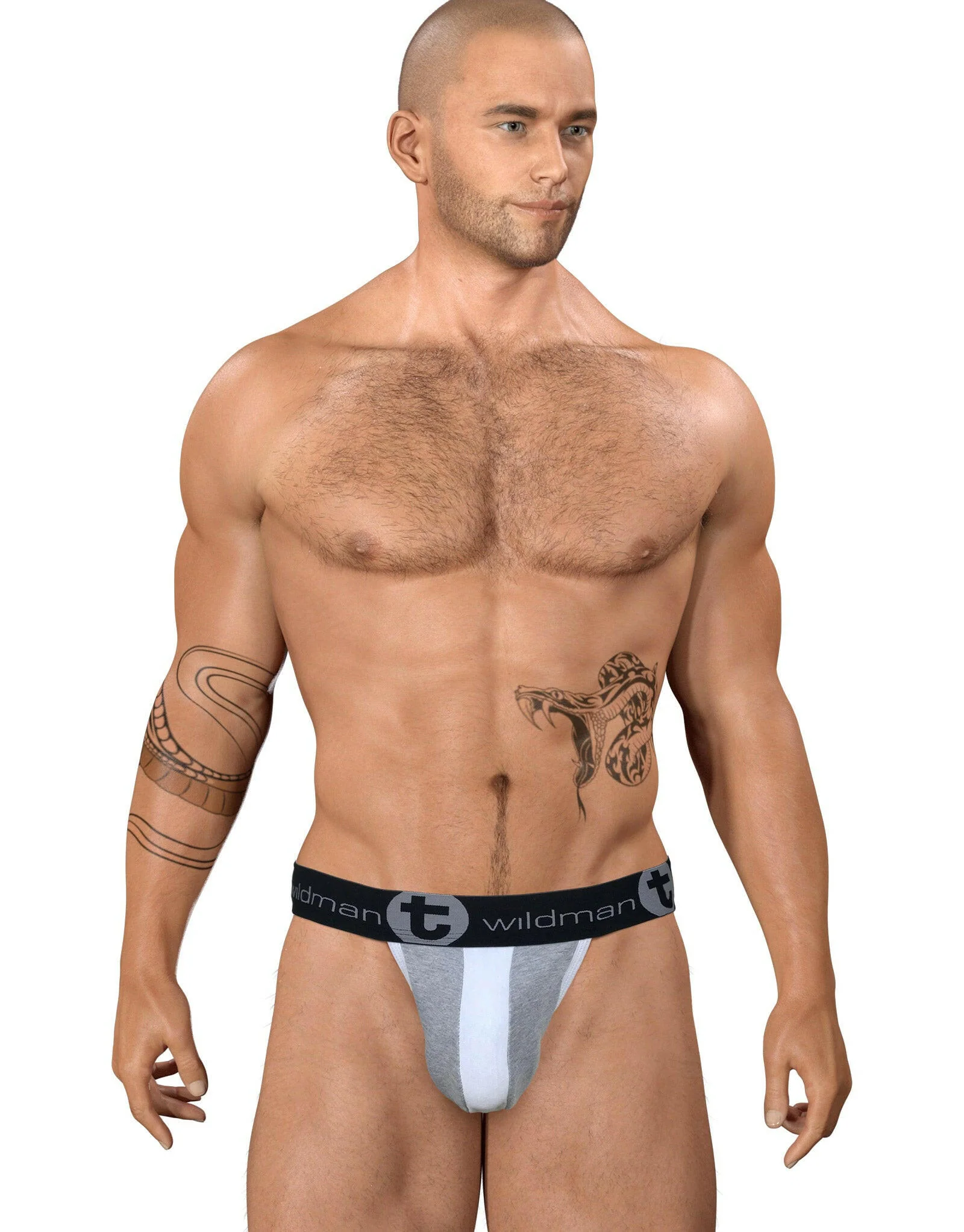 WildmanT Stretch Cotton Strapless Jock Big Boy Pouch Gray/White - Image 3