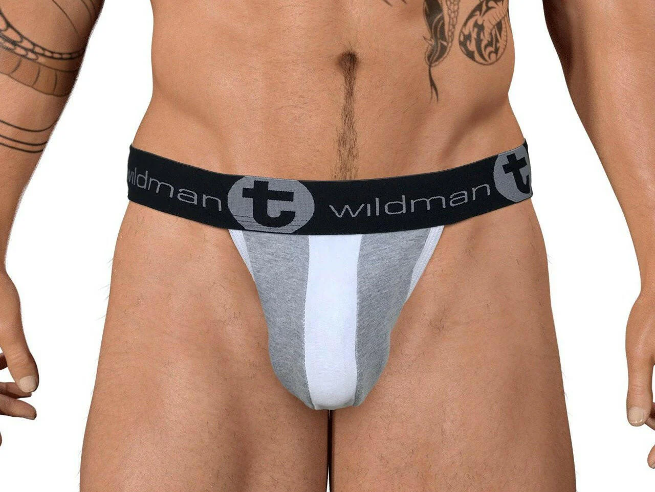 WildmanT Stretch Cotton Strapless Jock Big Boy Pouch Gray/White - Image 4
